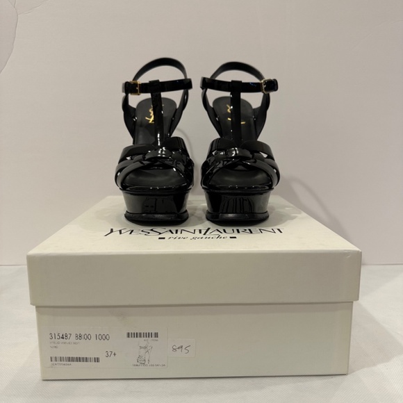 YVES SAINT LAURENT RIVE GAUCHE TRIBUTE PLATFORM SANDALS IN BLACK PATENT LEATHER - Picture 4 of 6